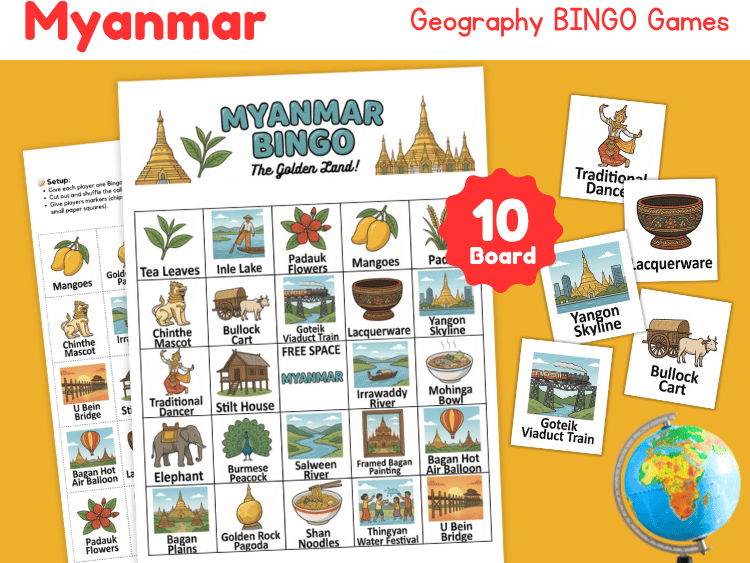 Myanmar Geography Bingo | Country Study Game for Kids