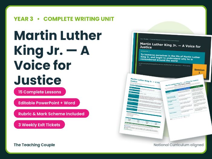 Martin Luther King Jr. — A Voice for Justice | Year 3 English Unit | 15 Complete Lessons + Resources