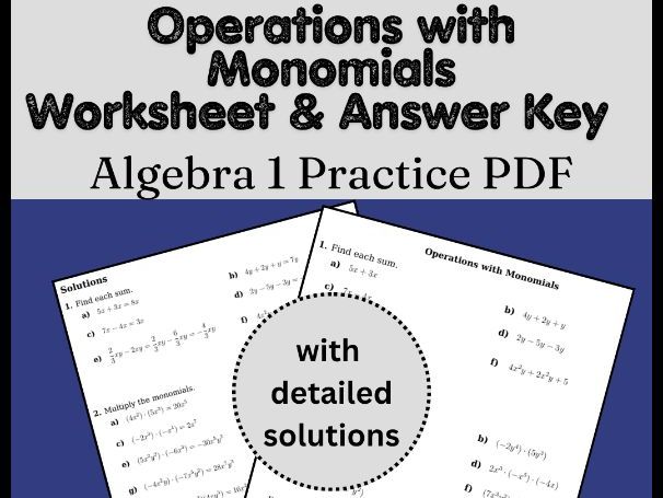 Operations with Monomials Worksheet & Answer Key | Algebra 1 Practice PDF