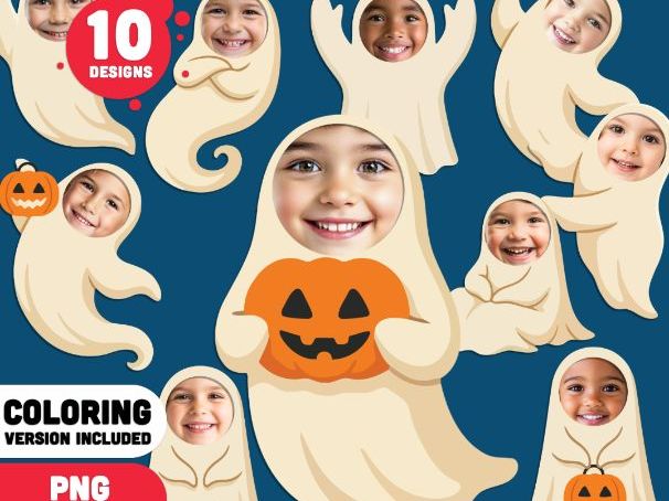 Ghost Template Craft Activity, Cut and Paste, Add Your Own Face, PDF + PNG, Coloring Included