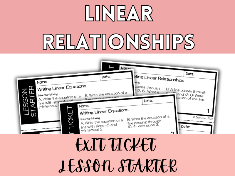 Linear Relationships EXIT TICKET LESSON STARTER | 2 Versions (Set 1 & Set 2)