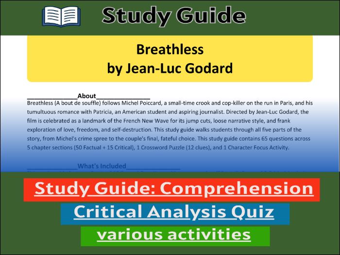 Breathless by Jean-Luc Godard - Study Guide , Comprehension Test