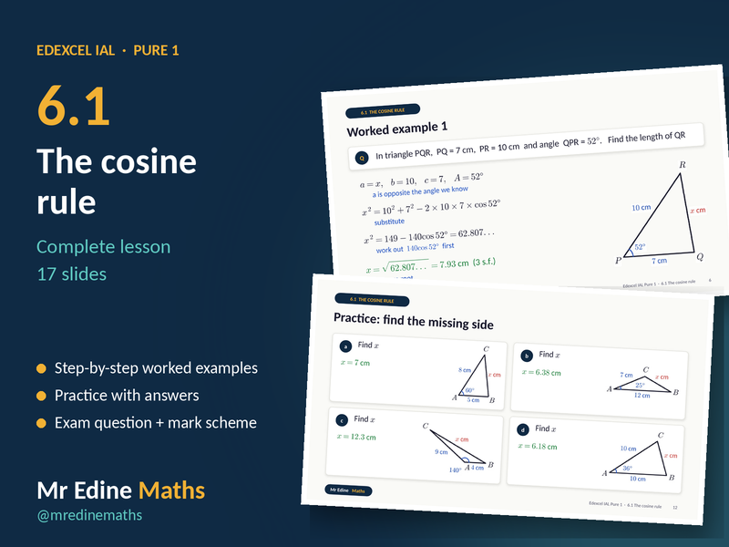 The Cosine Rule – Edexcel IAL Pure 1 (Chapter 6.1) – Complete Lesson
