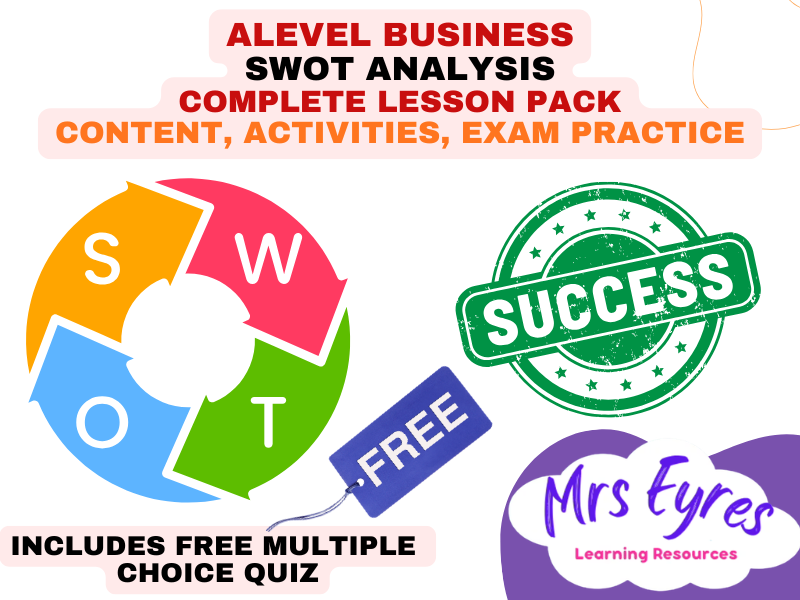 A Level Business 3.1.3 SWOT Analysis Complete Lesson Pack plus FREE MCQ Quiz