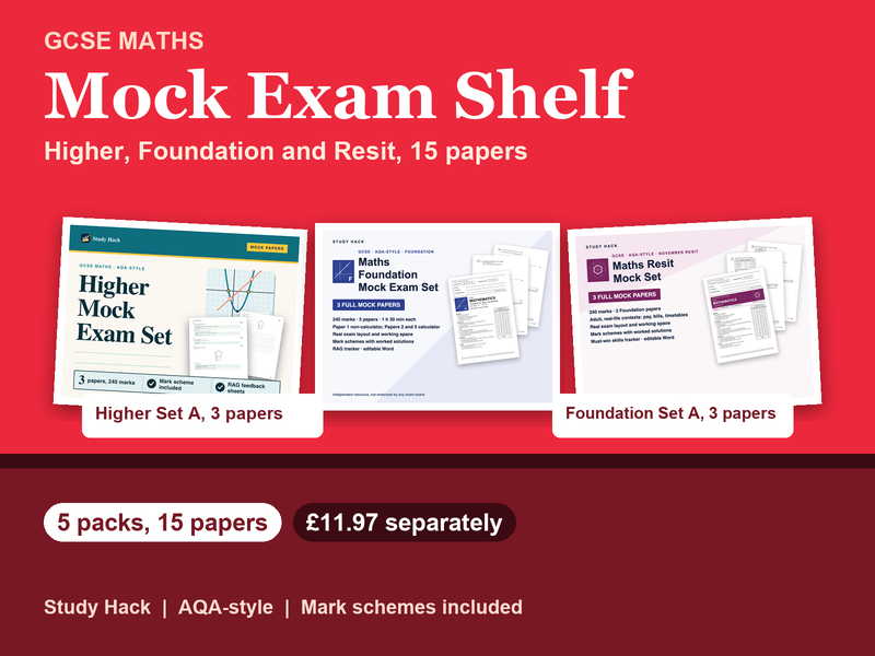 GCSE Maths Mock Exam Shelf: Higher, Foundation and Resit, 15 Papers (AQA-style)