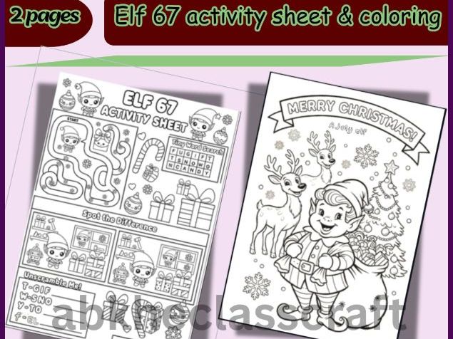 elf six seven  Maze, Scramble & Coloring