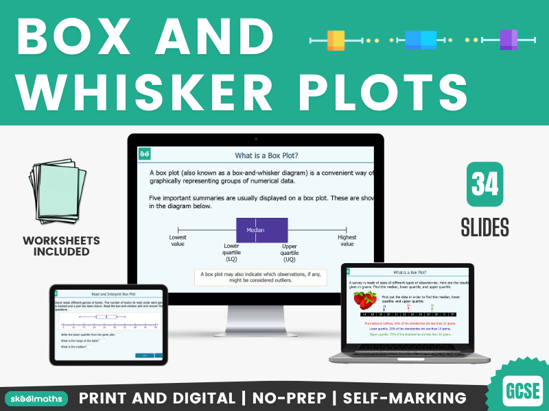 Box and Whisker Plots GCSE Digital Maths Lesson and Printable Worksheets
