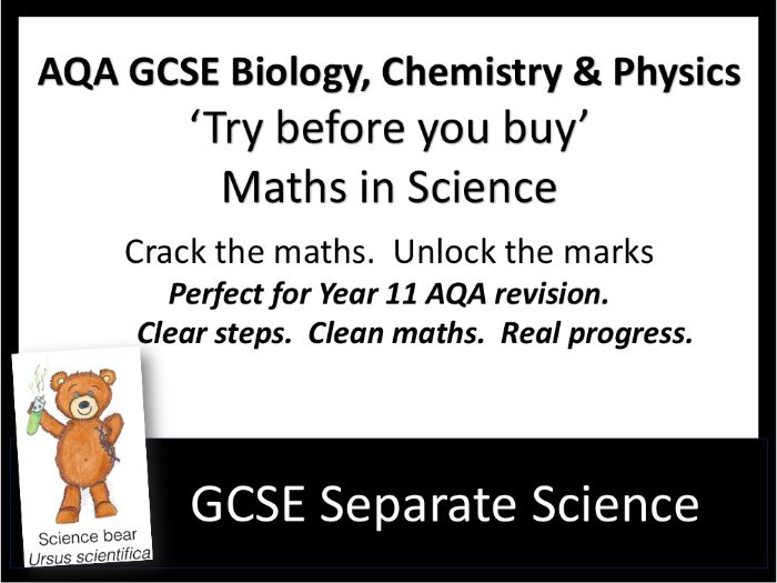 FREE  'Try before you buy' Maths in Science for AQA GCSE Separate Sciences Higher Paper