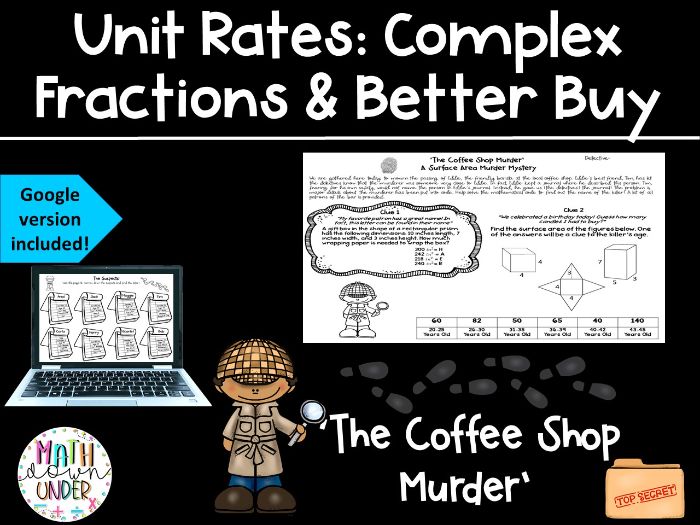 Unit Rates : Complex Fractions & Better Buy Murder Mystery - PDF
