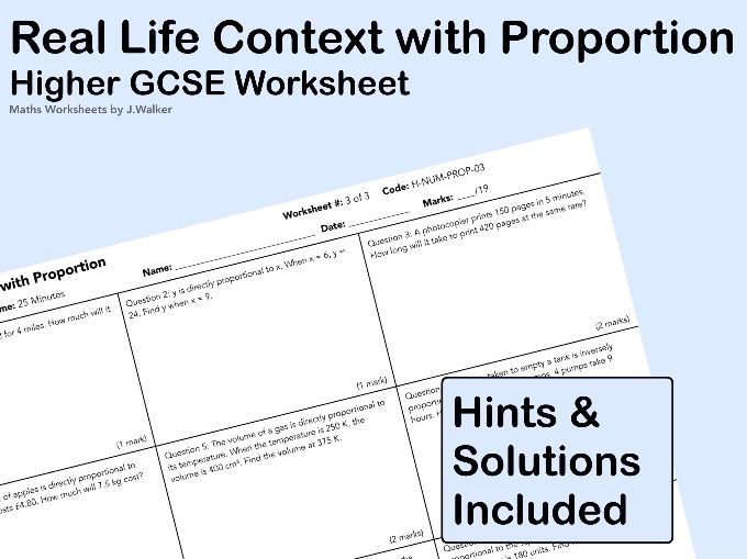 GCSE Maths Worksheet: Real Life Context with Proportion - Higher Tier