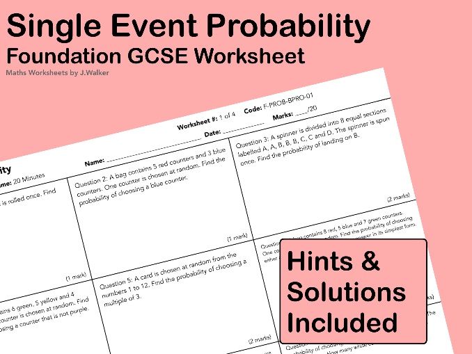 GCSE Maths Worksheet: Single Event Probability - Foundation Tier