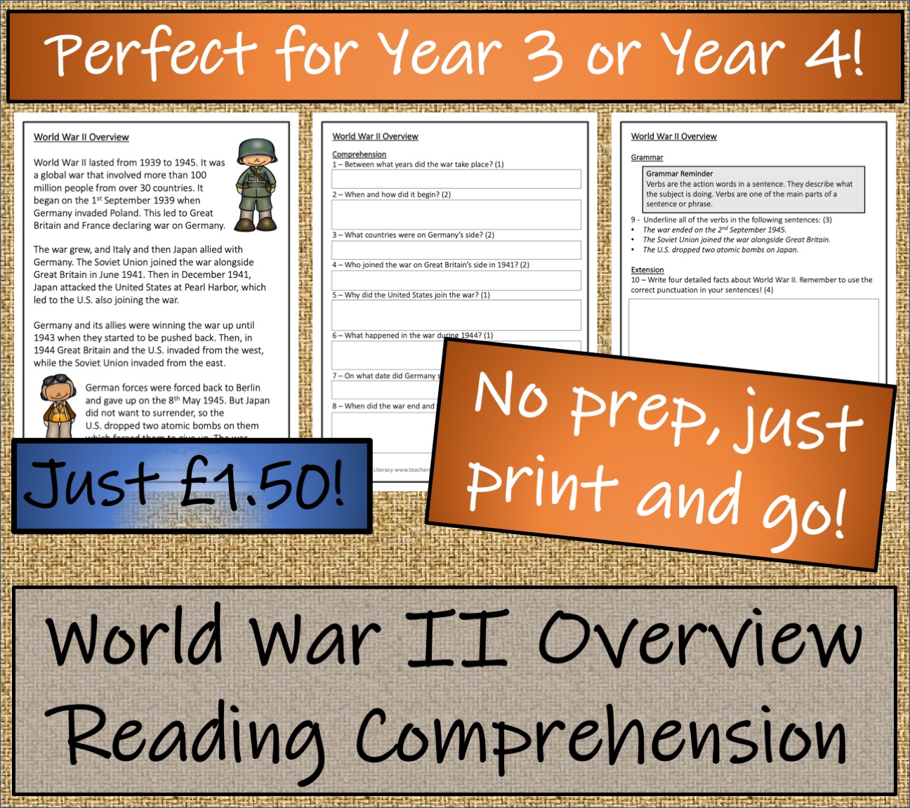 LKS2 History World War II Reading Comprehension Activity Teaching