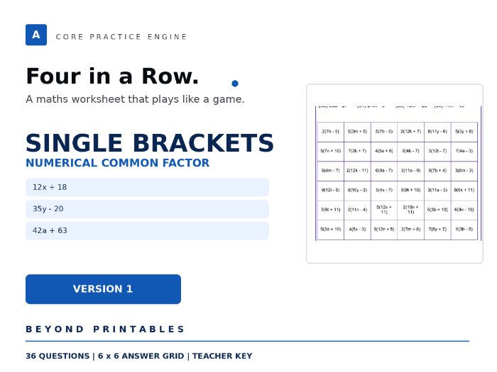 Expanding and Factorising Single Brackets Four in a Row | 12x+18 | Level 13 Version 1 | Maths Game