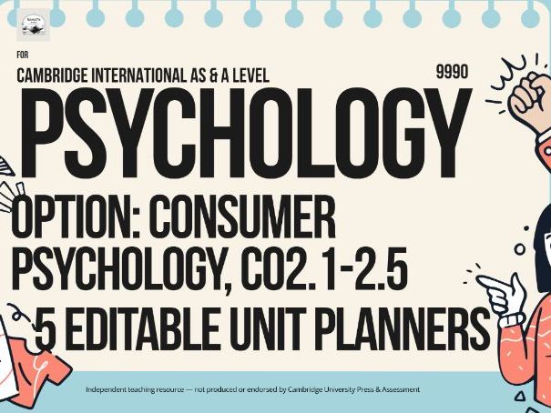 CAIE AS & A Level Psychology 9990: Consumer Psychology Option (CO2.1-2.5), 5 Editable Unit Planners