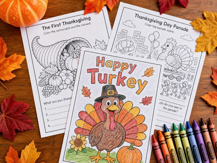 Autumn Harvest & US Thanksgiving Colouring Pages
