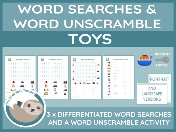 ESL Toys Differentiated Word Searches and Word Unscramble