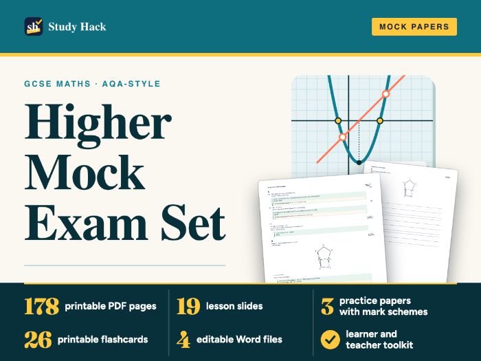 GCSE Maths Higher Mock Exam Set: AQA-style 3 papers, mark scheme, topic map and RAG sheets