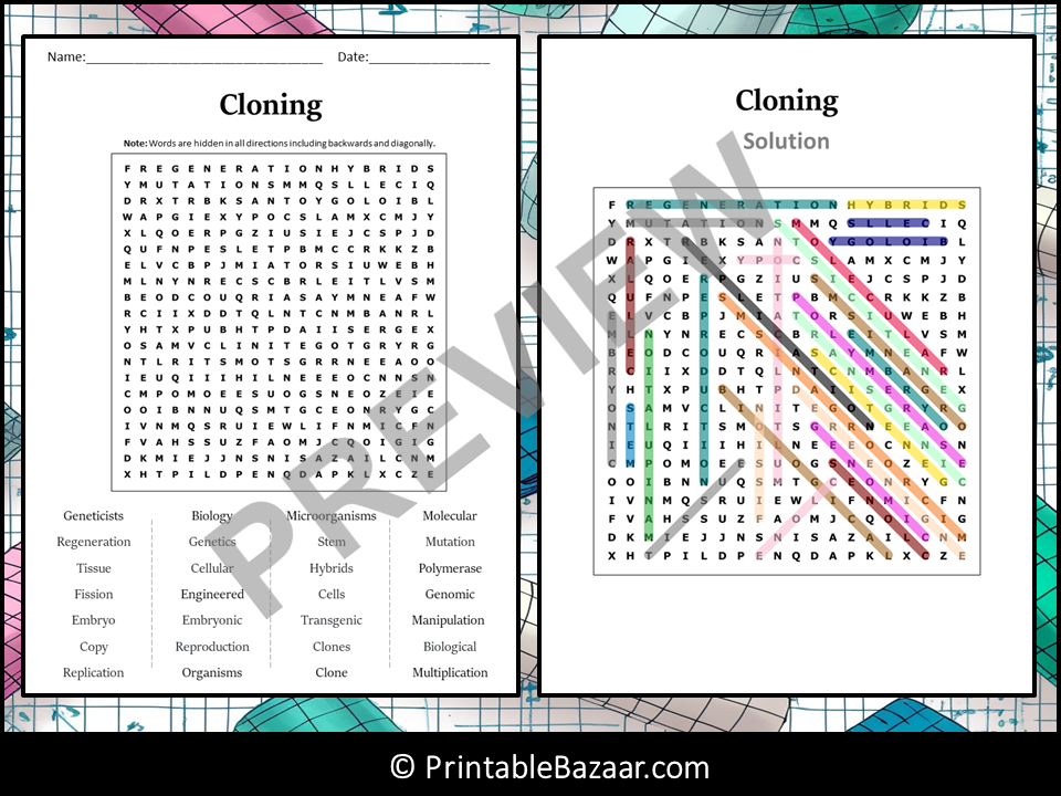 Cloning Word Search Puzzle Worksheet Activity Teaching Resources