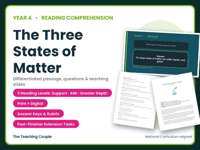 The Three States of Matter Reading Comprehension | Year 4 (KS2)