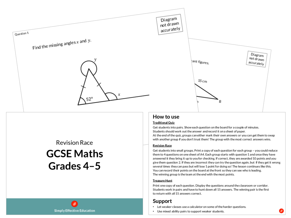 Gcse Maths Revision Race Grades 4 5 Teaching Resources