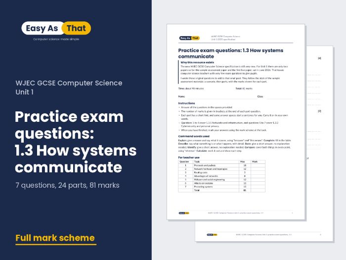 WJEC GCSE CS Unit 1 practice questions 1.3 (2025 spec)