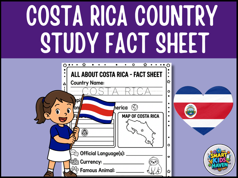 Costa Rica Map and Flag Country Study Research Project Worksheet Geography Activity