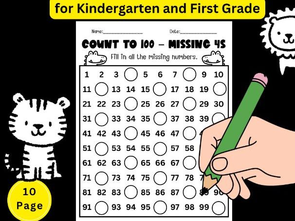 Count to 100 Worksheets | Missing Numbers, Odd & Even | 10-Page Animal Theme Pack