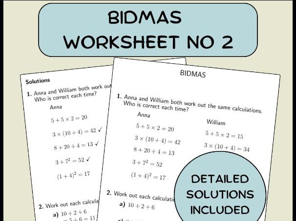 BIDMAS worksheet no 2 (with solutions)