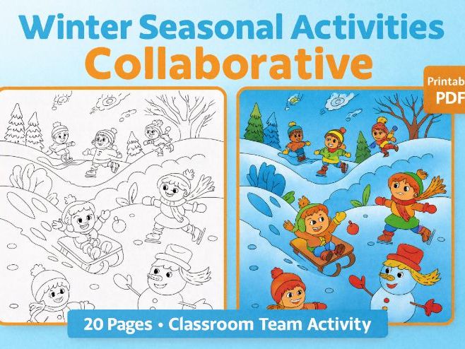 Winter Animals Collaborative Coloring Poster | 20 Pages | Fun Classroom Winter Activity