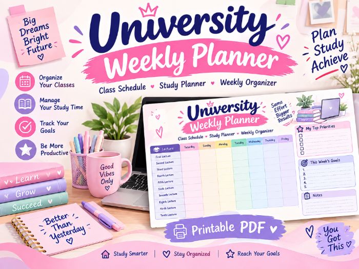 University Planner for Girls | Weekly