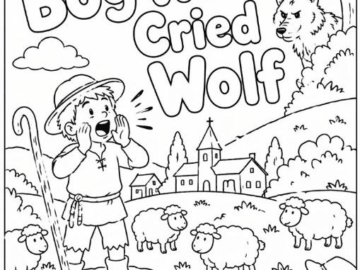 The Boy Who Cried Wolf Aesop's Fables Colouring Page