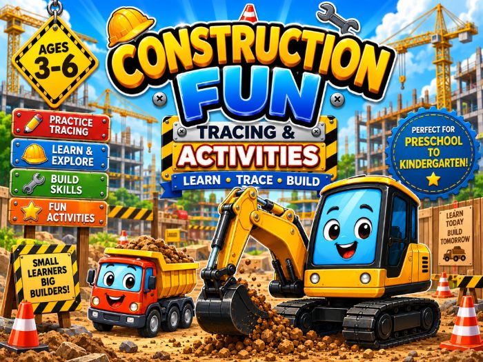 Construction Tracing Worksheets | Letters, Numbers, Shapes & Pre-Writing | Preschool–Kindergarten