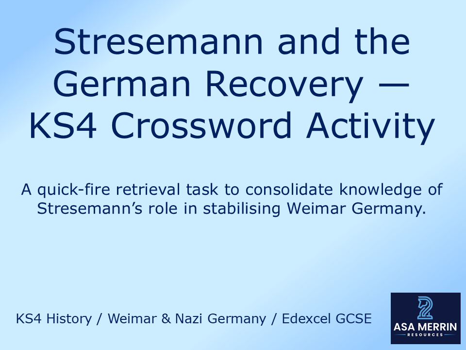 Stresemann and the German Recovery – Differentiated GCSE Crossword (Free)