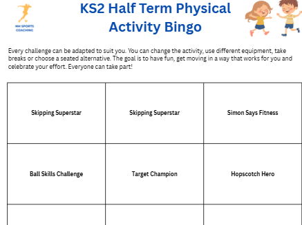 KS2 Half-Term Physical Activity Bingo