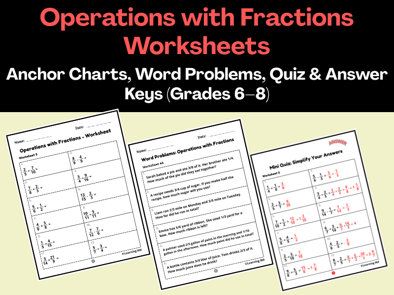 Operations with Fractions Worksheets