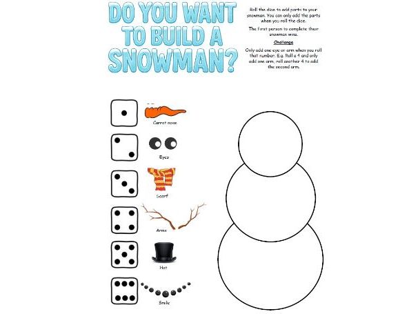 Build a Snowman Roll the Dice Die Game