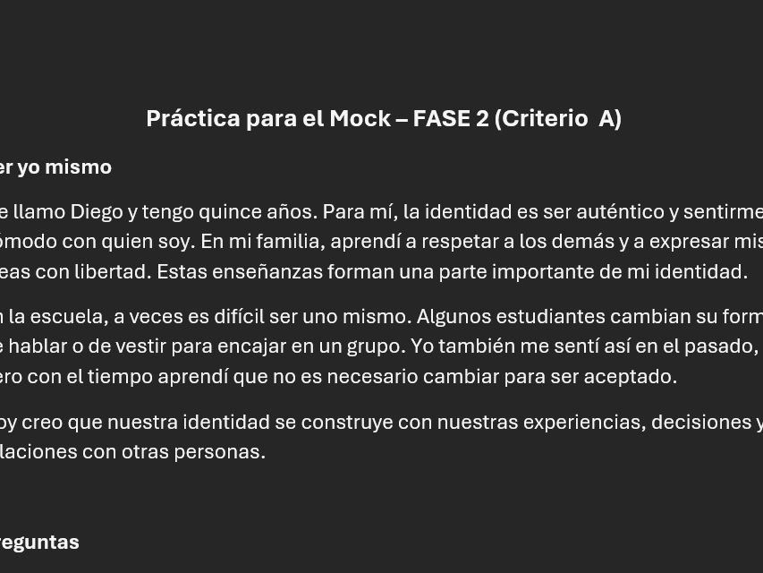 Spanish Reading Practice - Identidades MYP / GCSE