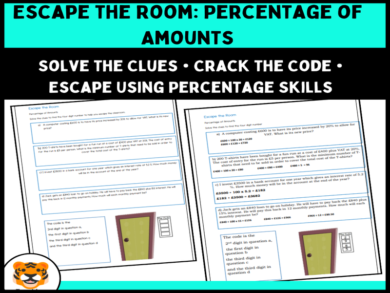 Escape the Room: Percentage of Amounts | KS3–GCSE Functional Skills Maths | Problem-Solving Challeng