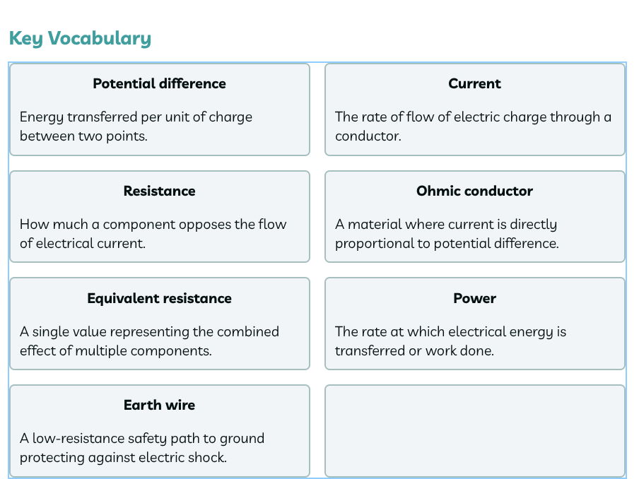 Y10 - Electricity - Knowledge Organiser