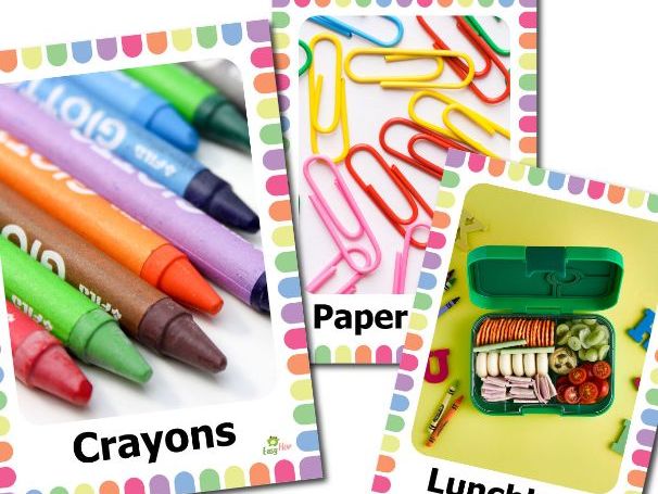School Supplies Vocabulary Flashcards with Real Photos for Preschool and Early Learners