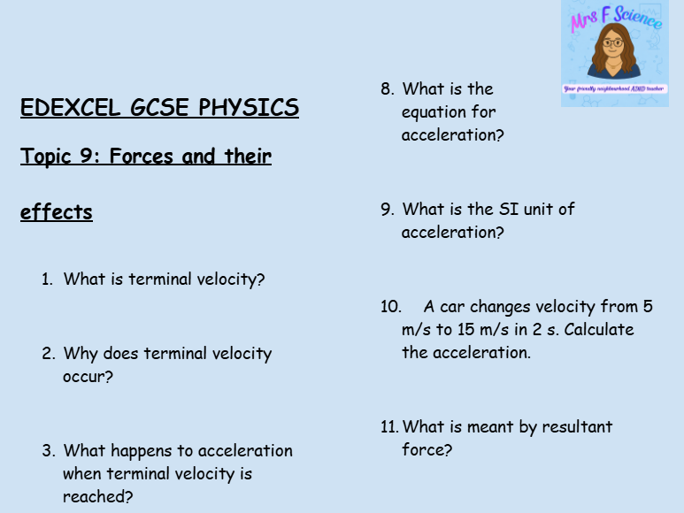 GCSE Edexcel Physics Topic 9: Forces and Their Effects Revision Worksheet