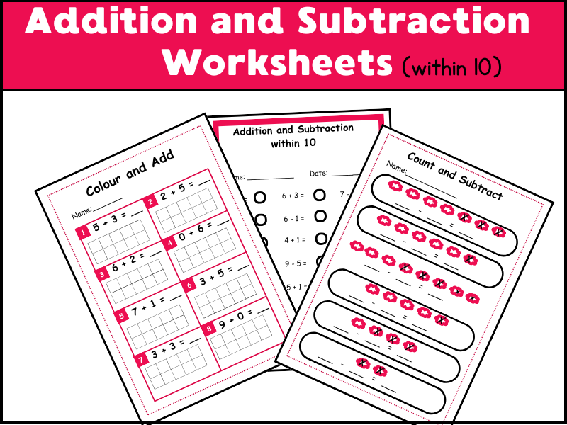 Addition and Subtraction Within 10 Worksheets –  | EYFS / KS1 |