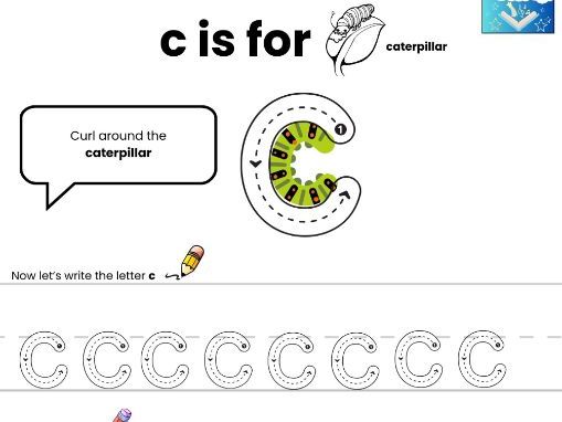Letter c Handwriting Worksheet | Curl Around the Caterpillar