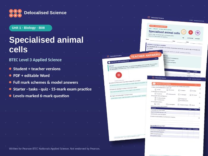 Specialised Animal Cells: Sperm, Egg, RBC, Neutrophil | BTEC Applied Science