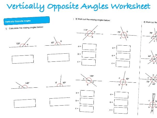 Shape Worksheet - Vertically Opposite Angles