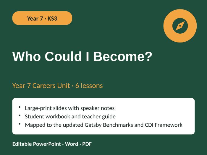 Year 7 Careers Unit: Who Could I Become? 6 Lessons | Gatsby Benchmarks | KS3