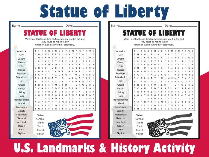 Statue of Liberty Word Search Puzzle | U.S. Landmarks & History Activity