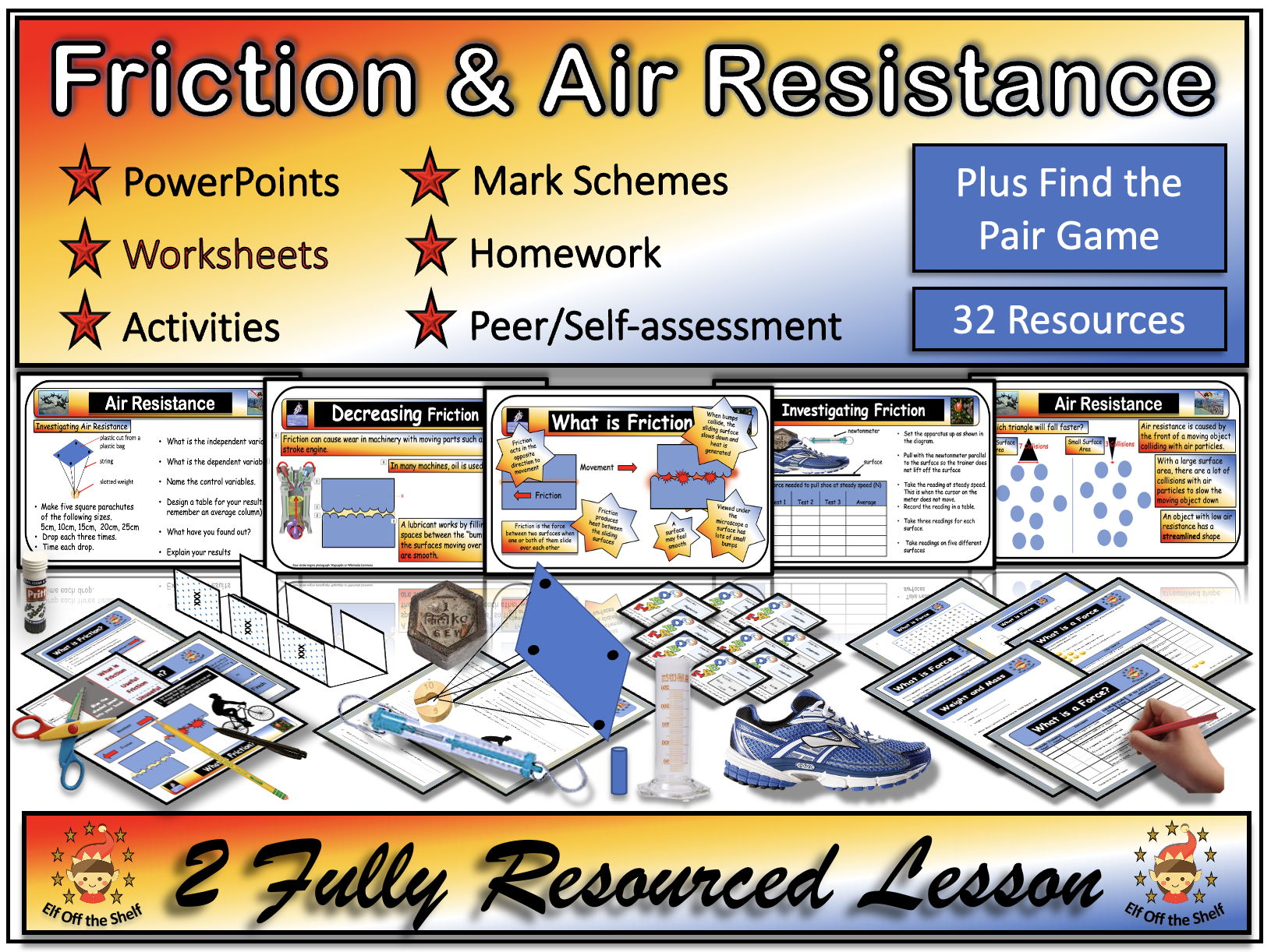 Forces - Friction and Air Resistance Explained 2 Fully Resourced Lessons Plus Find the Pair Game KS3