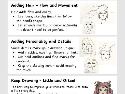 Mini FREE Printable Worksheet – intro to Whimsical Face Drawing (Step-by-Step)