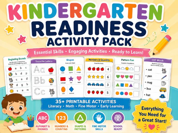 Kindergarten Readiness Activity Pack | Literacy & Math